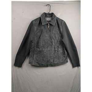 Fabio Womens XL Black Suede Leather Knit Sleeve Full Zip Jacket Mixed Media